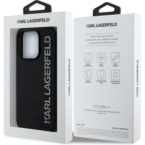 Karl Lagerfeld 3D Rubber Glitter Logo kryt iPhone 13 Pro čierny 