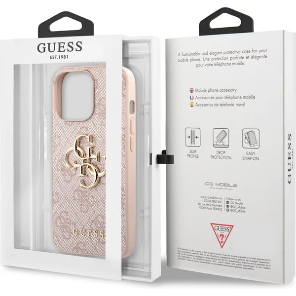 Guess PU 4G Metal Logo kryt iPhone 13 Pro Max ružový 