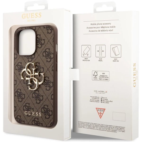 Guess PU 4G Metal Logo kryt iPhone 14 Pro hnedý 