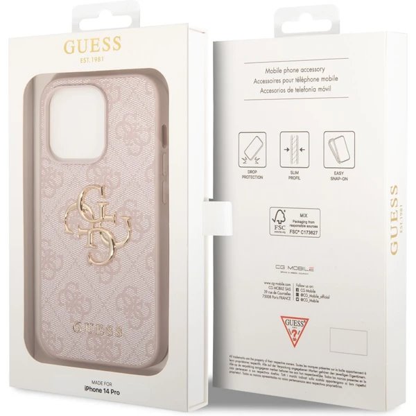 Guess PU 4G Metal Logo kryt iPhone 14 Pro ružový 