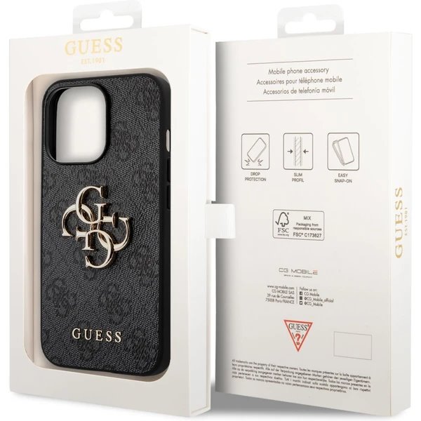 Guess PU 4G Metal Logo kryt iPhone 14 Pro šedý 