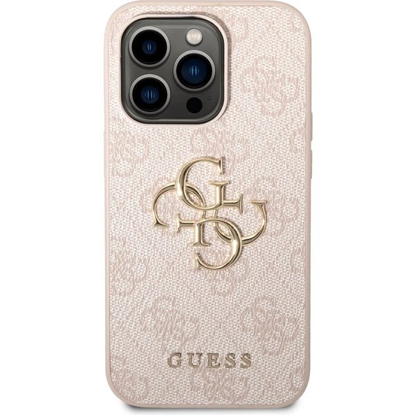 Guess PU 4G Metal Logo kryt iPhone 14 Pro Max ružový 