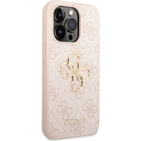 Guess PU 4G Metal Logo kryt iPhone 14 Pro Max ružový 