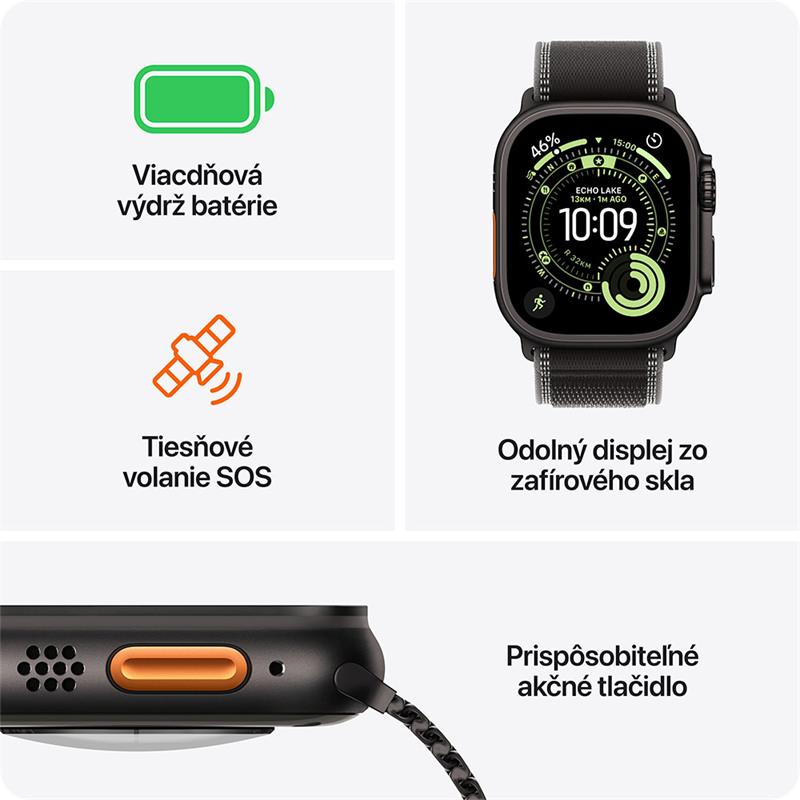 Apple Watch Ultra 3 GPS + Cellular 49mm Čierny titán s čiernym titánovým milánskym ťahom - S *Rozbalený* 
