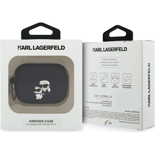 Karl Lagerfeld 3D Logo NFT Karl and Choupette Silikonové Púzdro pre AirPods 3 Pro čierne 
