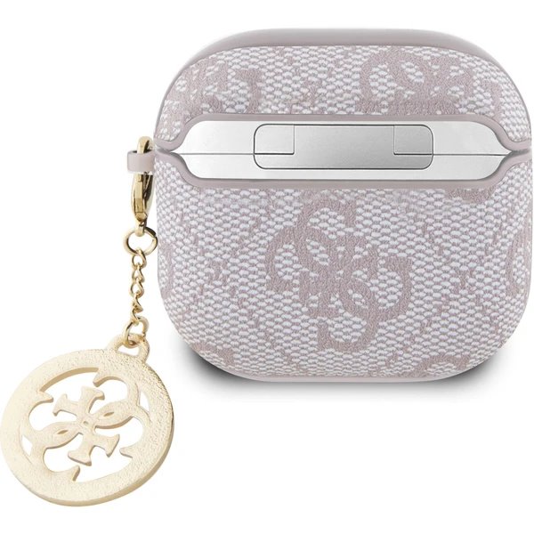 Guess 4G Script PC/PU Charm Púzdro pre AirPods 4 ružové 