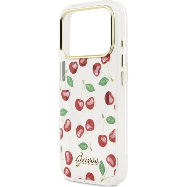 Guess IML Glitter Cherry MagSafe kryt iPhone 17 Pro biely 