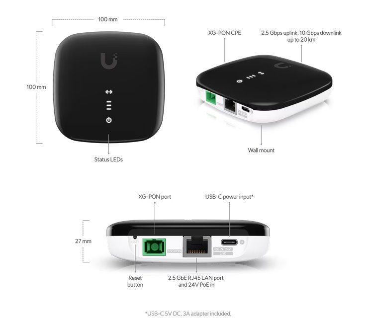 Ubiquiti UISP Fiber XG   GPON klient 1x SC/APC 1x 2,5GLAN 