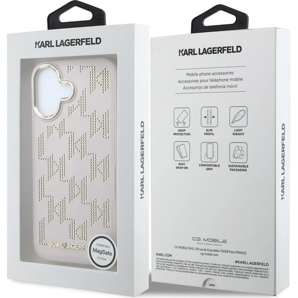 Karl Lagerfeld PU Perforated Monogram MagSafe MagSafe kryt iPhone 17 ružový 