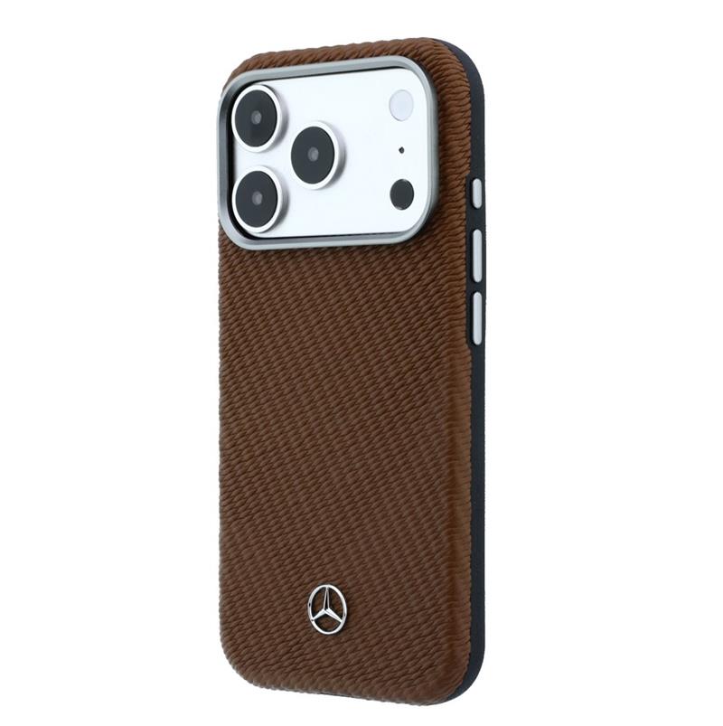 Mercedes PU Leather Wood Semi Wrap MagSafe Kryt pre iPhone 17 Pro Max hnedý 