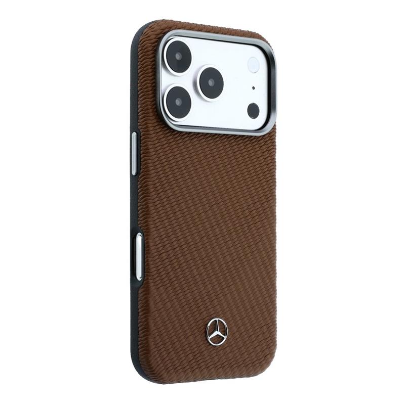 Mercedes PU Leather Wood Semi Wrap MagSafe Kryt pre iPhone 17 Pro Max hnedý 
