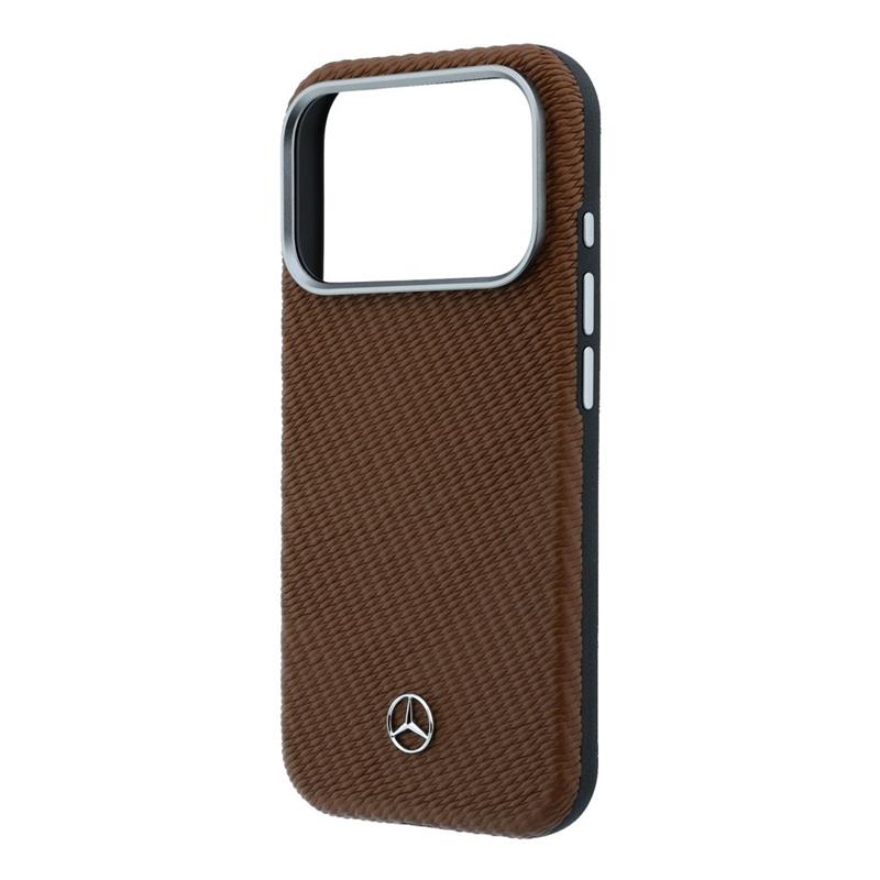 Mercedes PU Leather Wood Semi Wrap MagSafe Kryt pre iPhone 17 Pro Max hnedý 