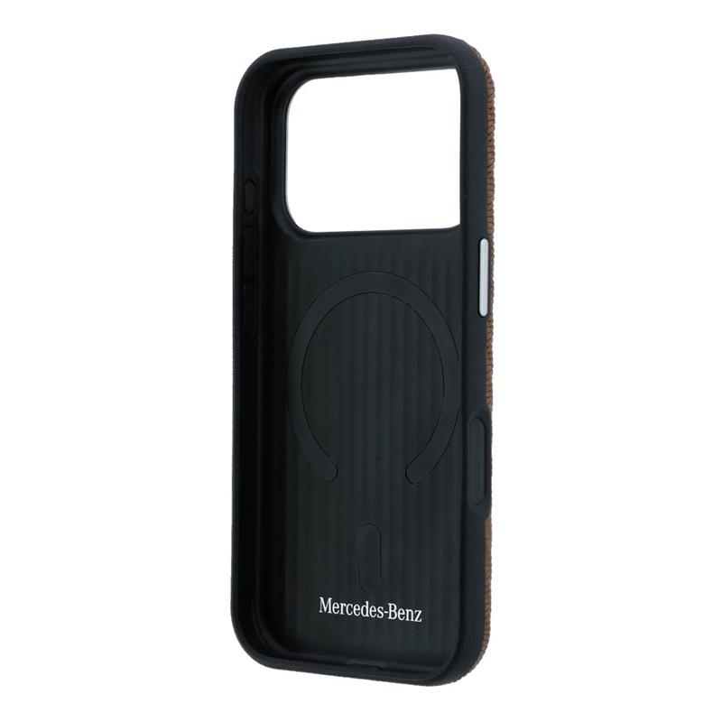 Mercedes PU Leather Wood Semi Wrap MagSafe Kryt pre iPhone 17 Pro Max hnedý 
