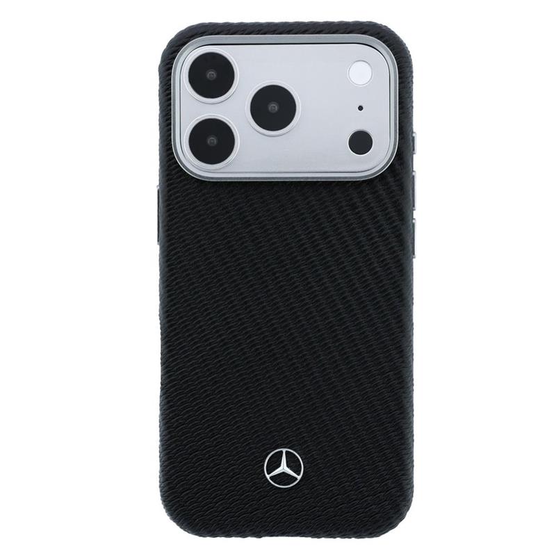 Mercedes PU Leather Wood Semi Wrap MagSafe Kryt pre iPhone 17 Pro čierny 