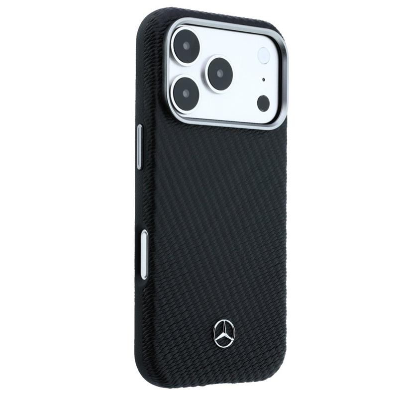 Mercedes PU Leather Wood Semi Wrap MagSafe Kryt pre iPhone 17 Pro čierny 