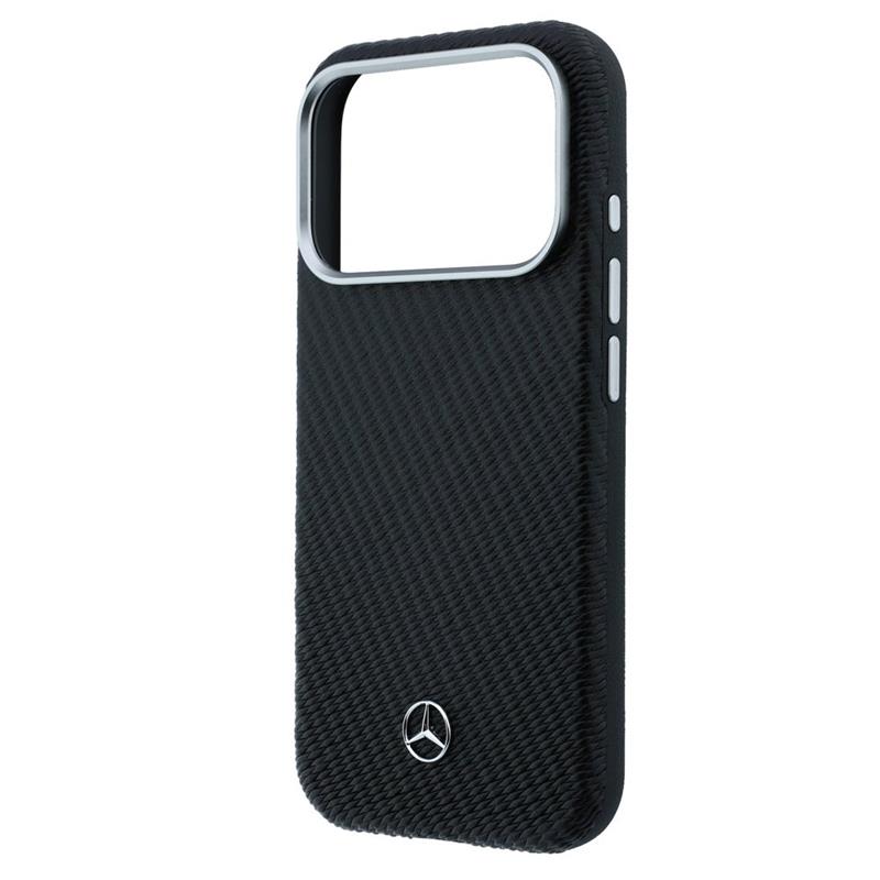 Mercedes PU Leather Wood Semi Wrap MagSafe Kryt pre iPhone 17 Pro čierny 