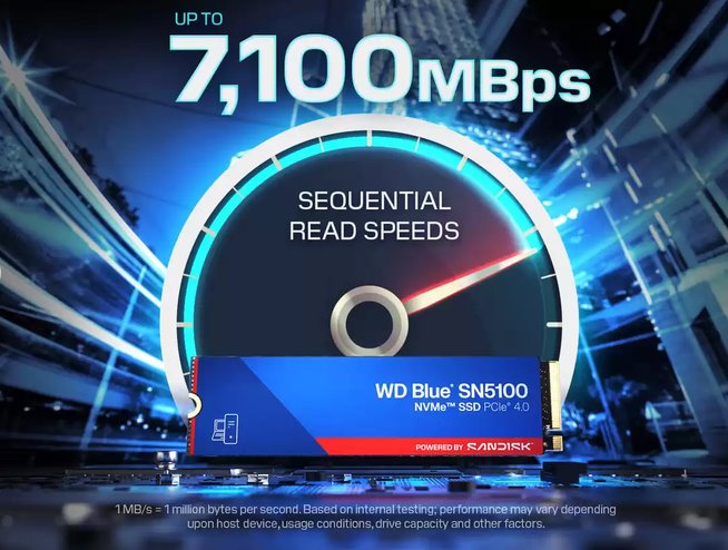 WD Blue SN5100 SSD Powered by SanDisk 4TB M.2 NVMe Gen4 6900/6700MBps 