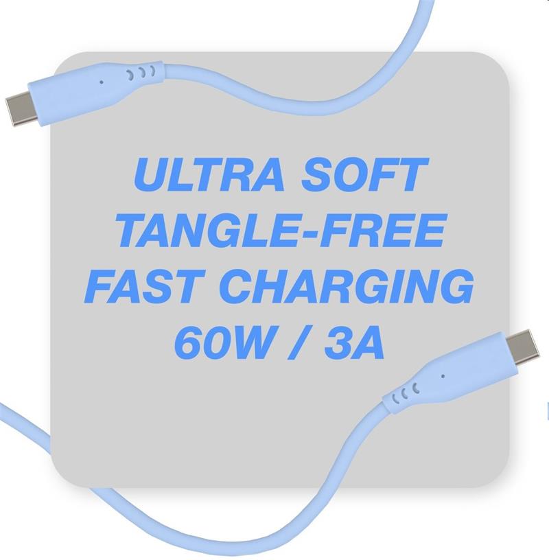 PremiumCord Silikónový kábel USB-C 60W 480Mbps modrý extra mäkký a robustný kábel dlžky 1,5m 