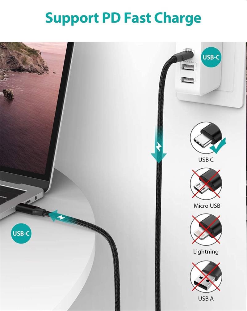 PremiumCord Kábel USB-C M/M, 5A, 240W 480Mbps cierny bavlnený oplet, 2m 