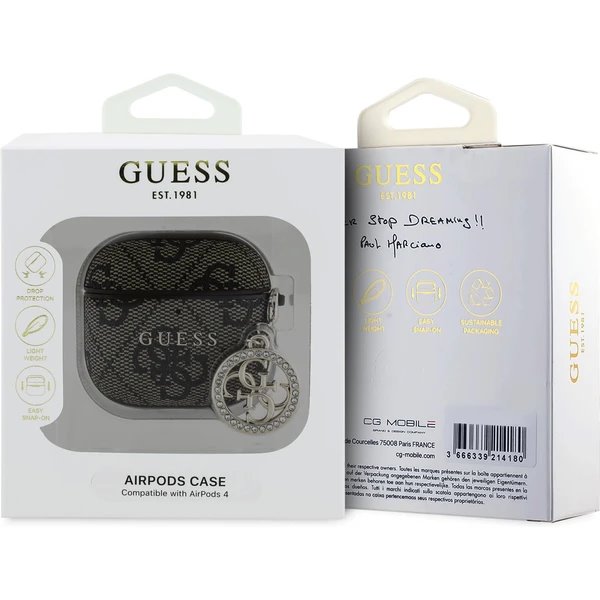 Guess 4G Script PC/PU Charm Púzdro pre AirPods 4 hnedé *Rozbalený* 