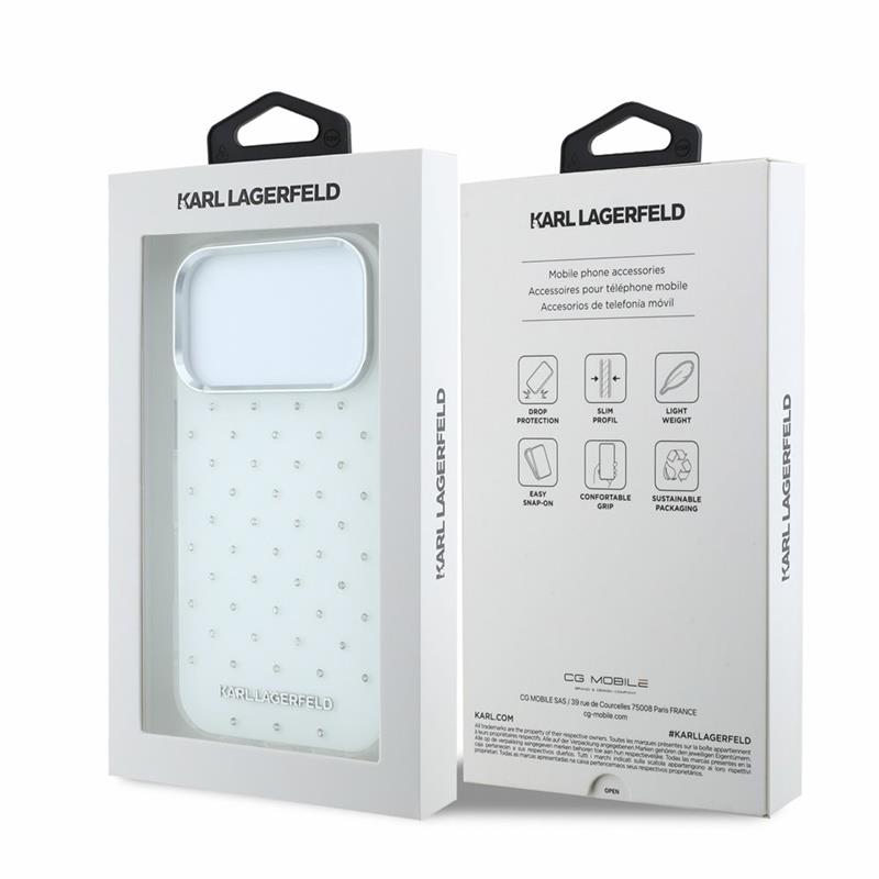 Karl Lagerfeld IML Rhinestones Allover kryt iPhone 18 Pro biely 