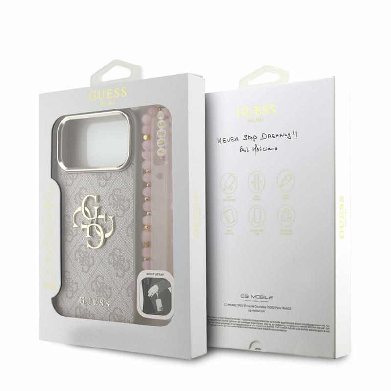 Guess PU 4G Metal Logo Strap kryt iPhone 18 Pro Max ružový 