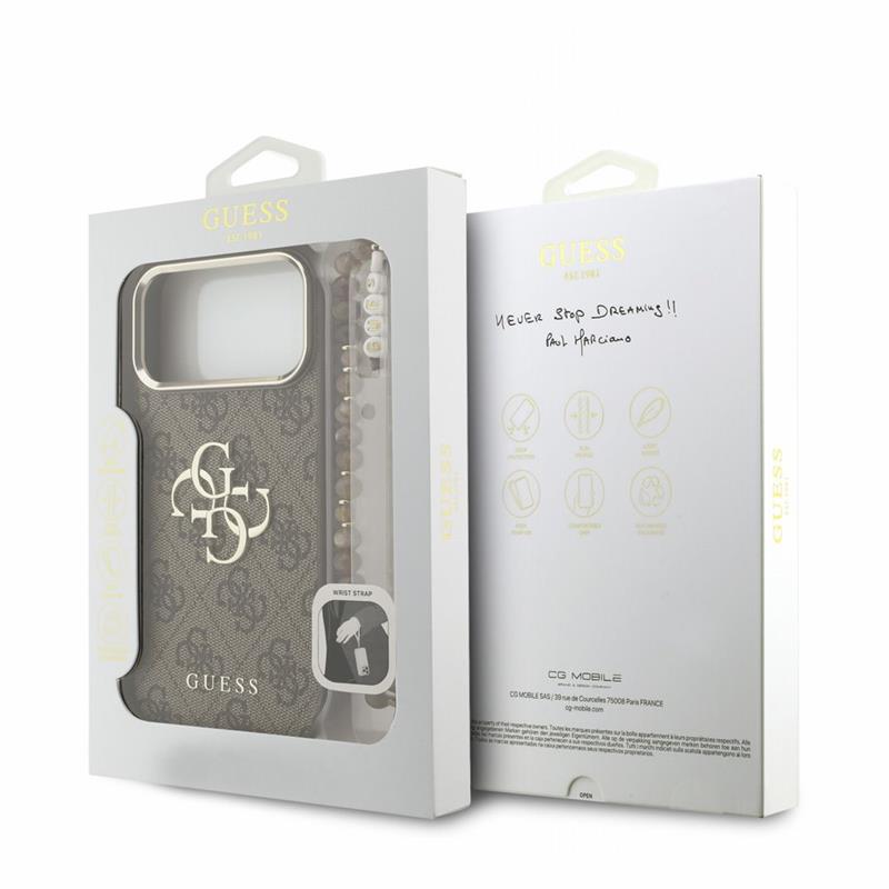 Guess PU 4G Metal Logo Strap kryt iPhone 18 Pro hnedý 