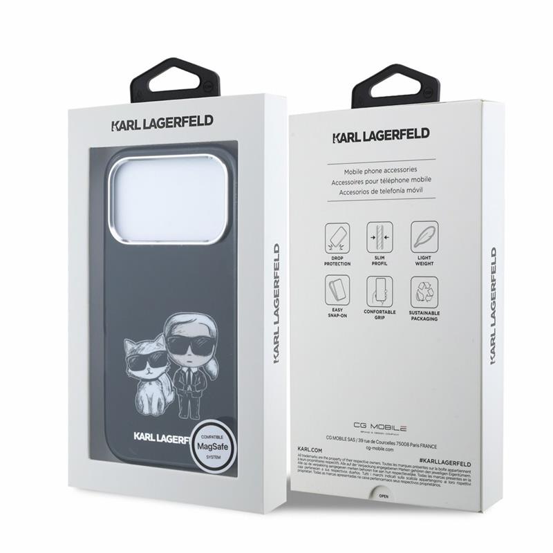Karl Lagerfeld PU Semi Wrap Smooth Sketch Bodies Magsafe kryt iPhone 18 Pro čierna 