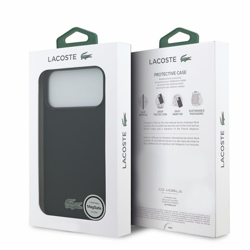 Lacoste PVC Iconic Petit Pique Metal Logo MagSafe kryt iPhone 18 Pro Max čierny 