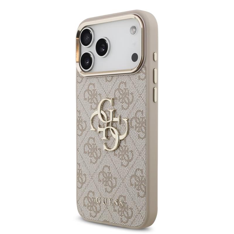 Guess PU Leather 4G Metal Logo Gold Frame kryt iPhone 18 Pro Max ružový 