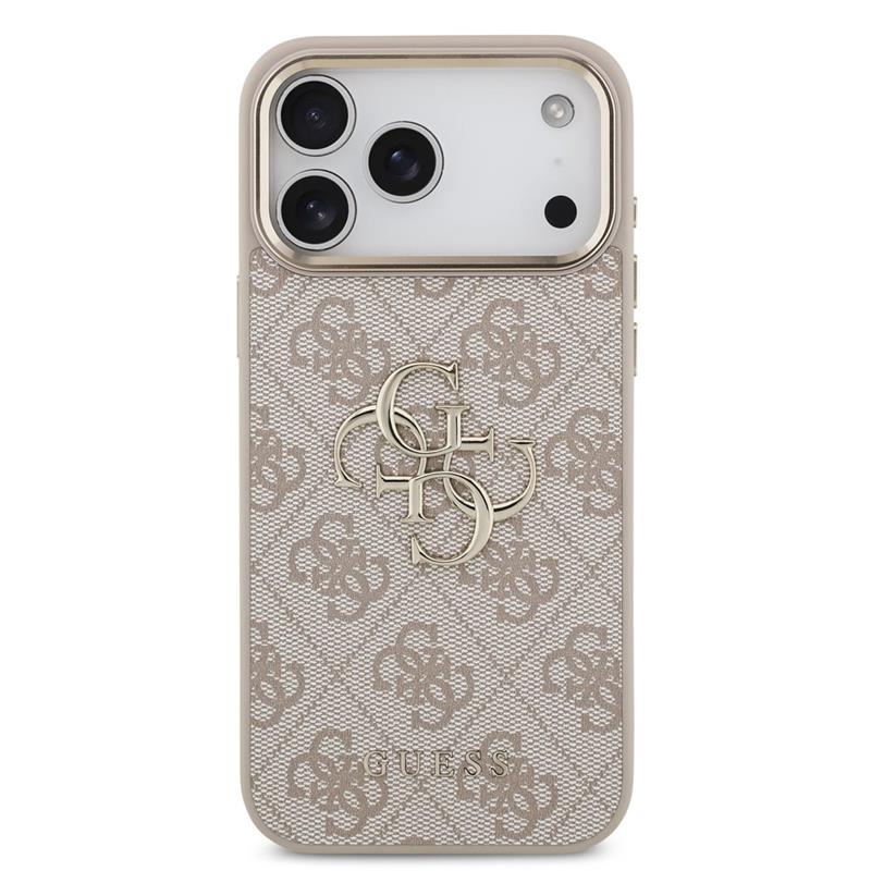 Guess PU Leather 4G Metal Logo Gold Frame kryt iPhone 18 Pro Max ružový 
