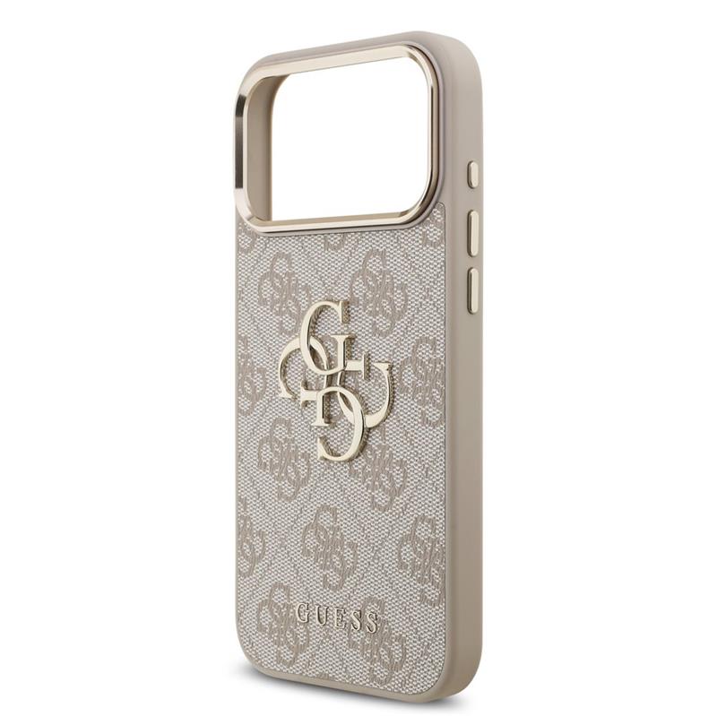 Guess PU Leather 4G Metal Logo Gold Frame kryt iPhone 18 Pro Max ružový 