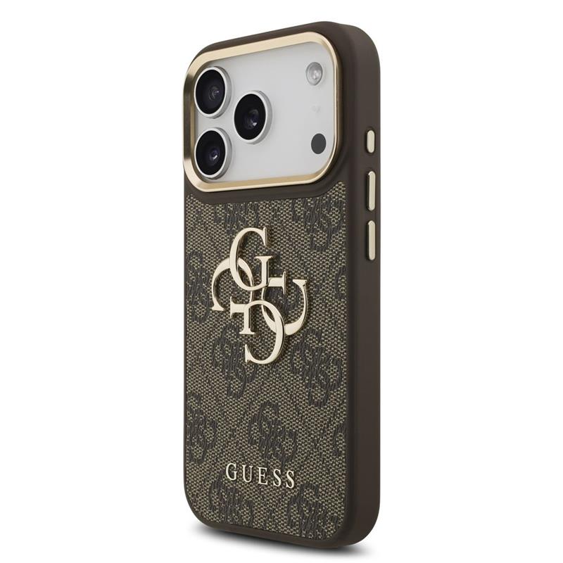 Guess PU Leather 4G Metal Logo Gold Frame kryt iPhone 18 Pro hnedý 