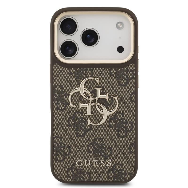 Guess PU Leather 4G Metal Logo Gold Frame kryt iPhone 18 Pro hnedý 