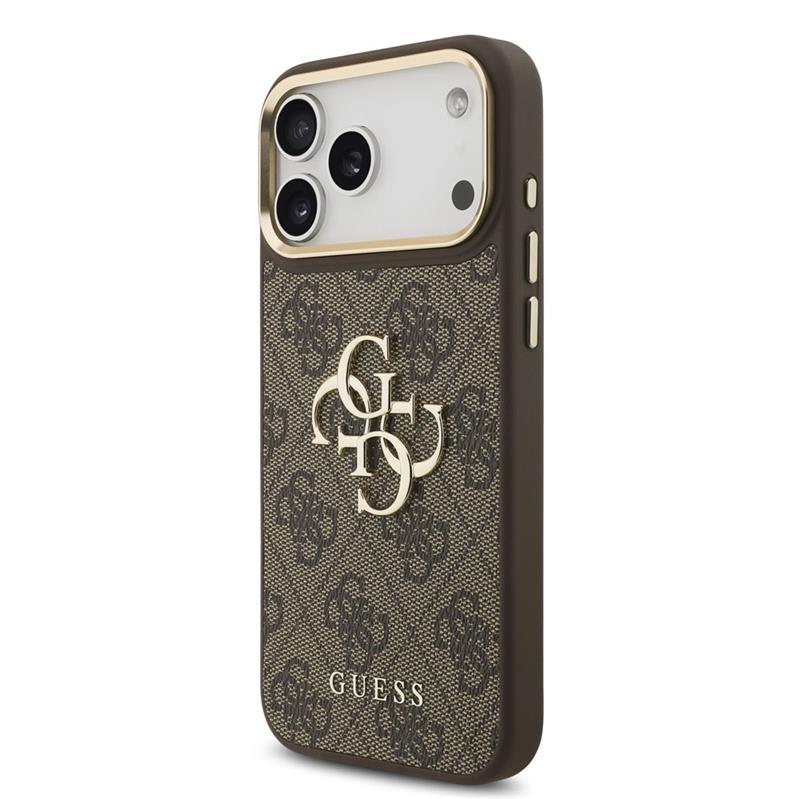 Guess PU Leather 4G Metal Logo Gold Frame kryt iPhone 18 Pro Max hnedý 