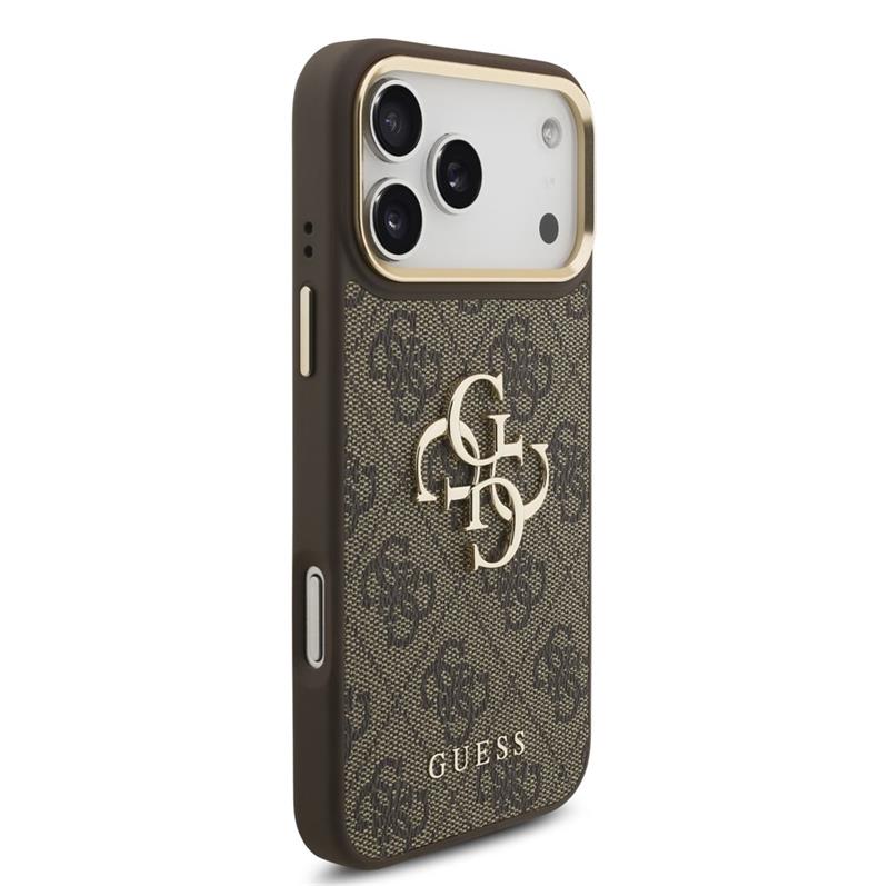 Guess PU Leather 4G Metal Logo Gold Frame kryt iPhone 18 Pro Max hnedý 