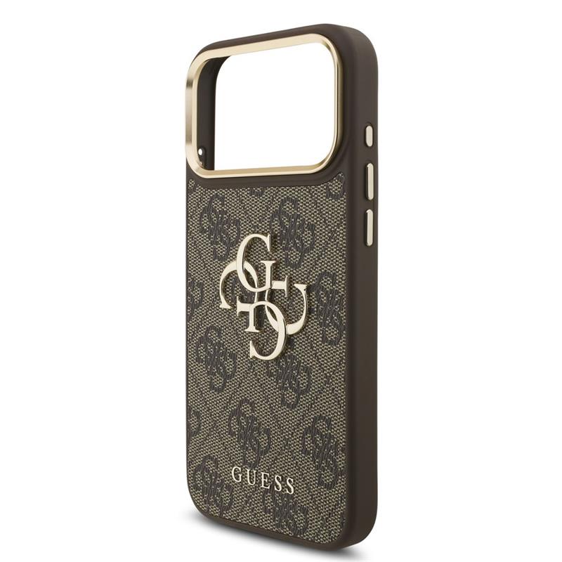 Guess PU Leather 4G Metal Logo Gold Frame kryt iPhone 18 Pro Max hnedý 
