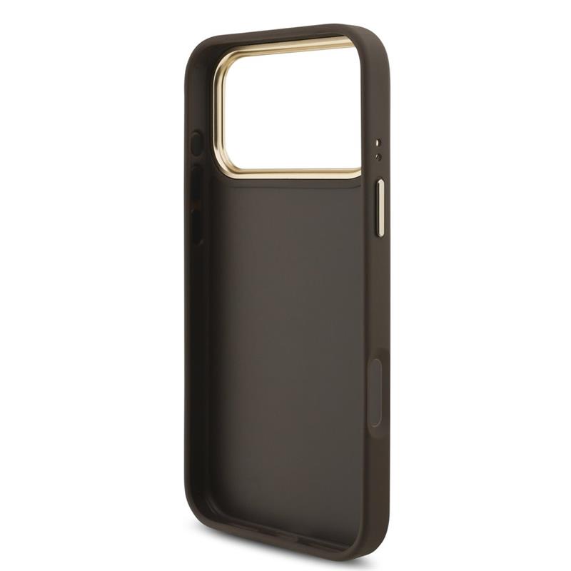 Guess PU Leather 4G Metal Logo Gold Frame kryt iPhone 18 Pro Max hnedý 