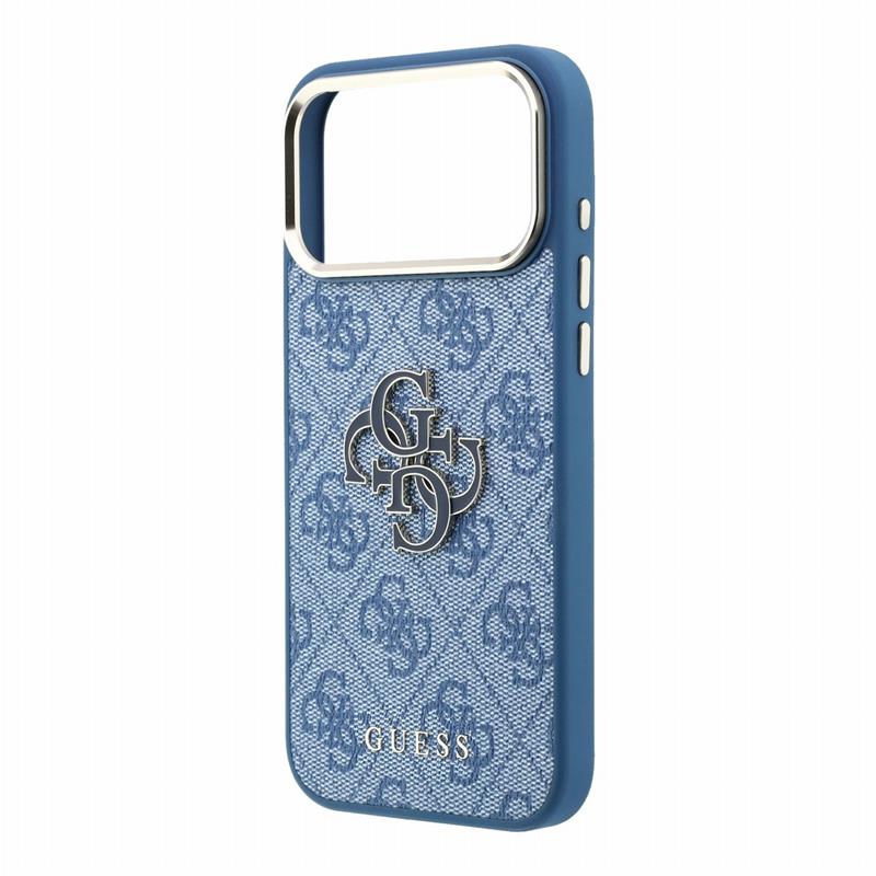 Guess PU 4G Resin Metal Logo kryt iPhone 18 Pro Max modrý 