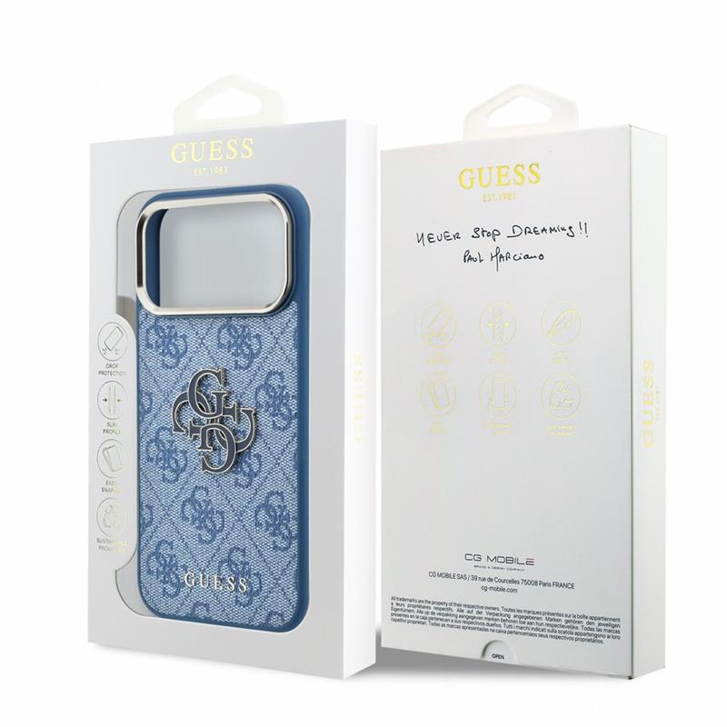 Guess PU 4G Resin Metal Logo kryt iPhone 18 Pro Max modrý 