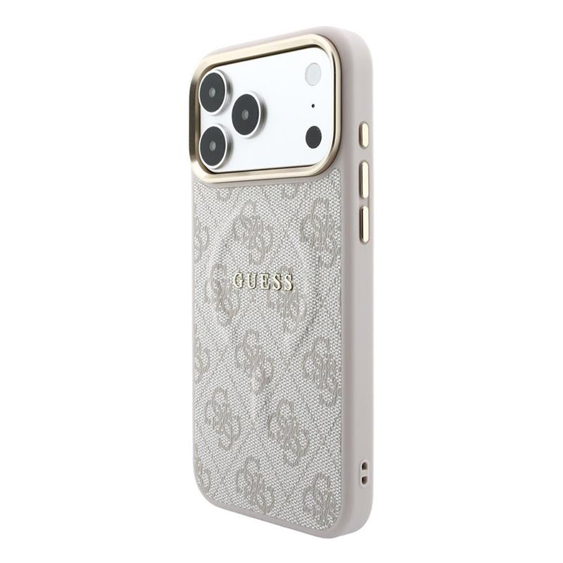 Guess PU Leather 4G Gold Frame Embossed MagSafe kryt iPhone 18 Pro Max ružový 