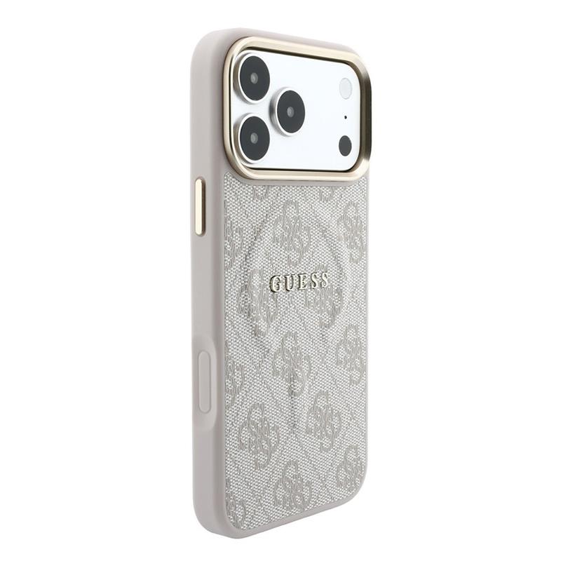 Guess PU Leather 4G Gold Frame Embossed MagSafe kryt iPhone 18 Pro Max ružový 