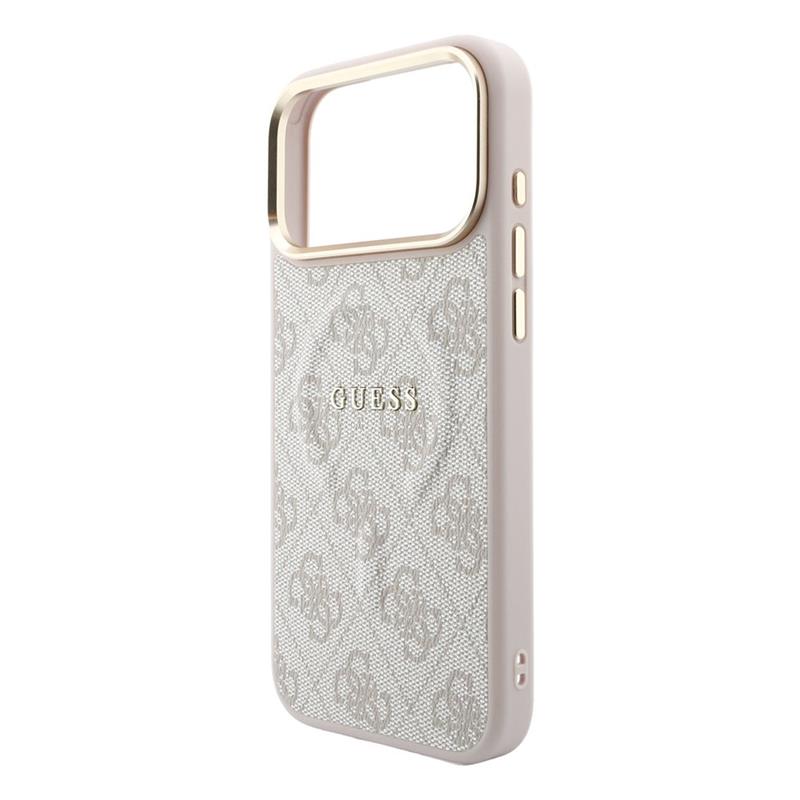 Guess PU Leather 4G Gold Frame Embossed MagSafe kryt iPhone 18 Pro Max ružový 