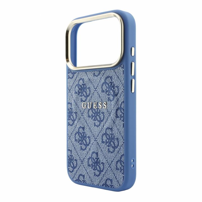 Guess PU Leather 4G Gold Frame Embossed MagSafe kryt iPhone 18 Pro modrý 