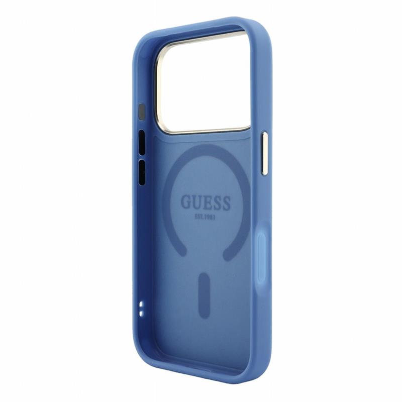 Guess PU Leather 4G Gold Frame Embossed MagSafe kryt iPhone 18 Pro modrý 