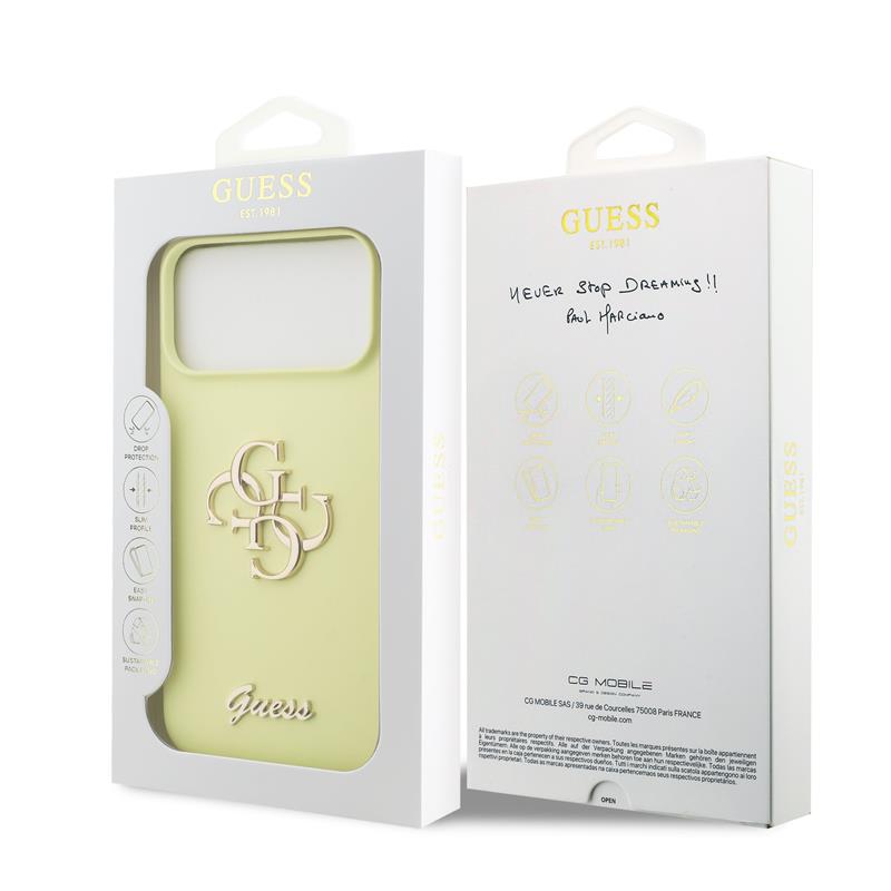 Guess Liquid Silicone 4G Metal Logo kryt iPhone 17 Pro Max žltý 