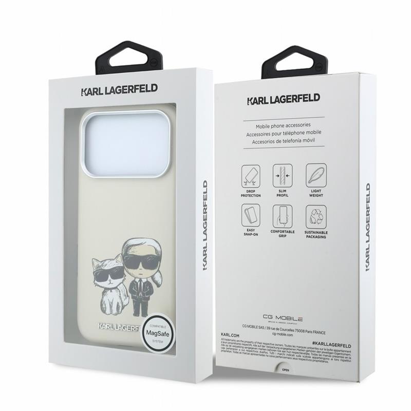 Karl Lagerfeld PU Semi Wrap Smooth Sketch Bodies Magsafe kryt iPhone 18 Pro bežový 