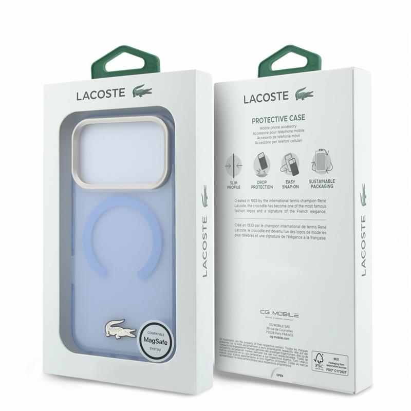 Lacoste PC/TPU Frosted Finish Gold Logo MagSafe kryt iPhone 18 Pro Max modrý 