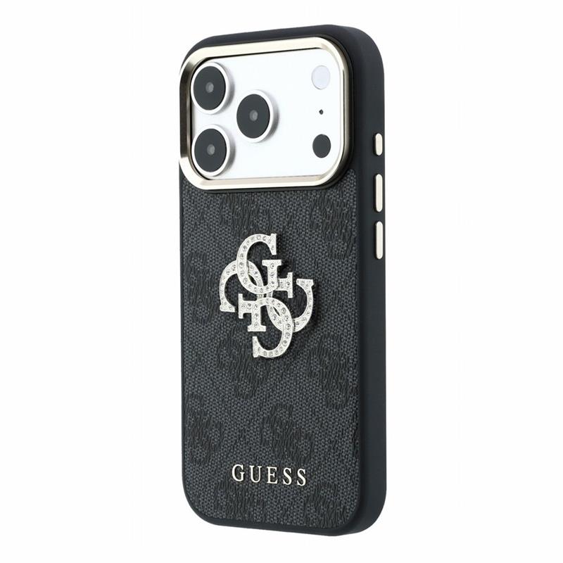 Guess PU 4G Strass Metal Logo kryt iPhone 18 Pro Max čierny 