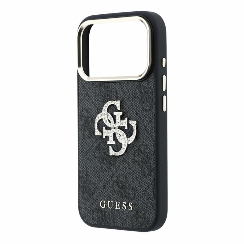 Guess PU 4G Strass Metal Logo kryt iPhone 18 Pro Max čierny 